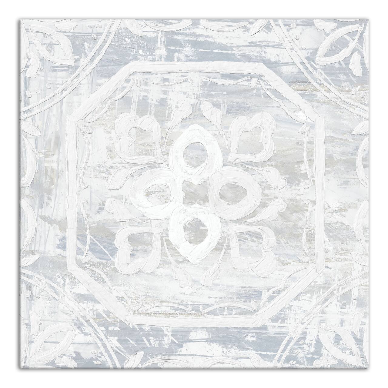 White Textured Medallion I 16" x 16" Canvas Wall Art